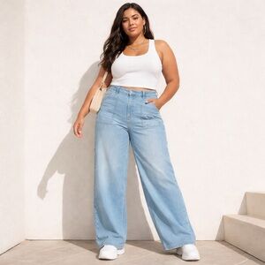 American Eagle Super High Rise Baggy Wide Leg Stretch Jeans Women’s Sz 16 Short